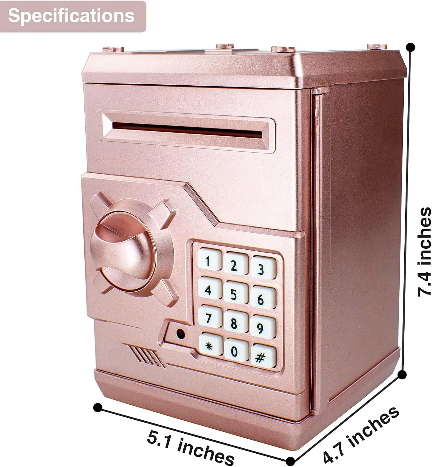 Mini ATM Piggy Bank ATM Machine Best Gift for Kids,Electronic Code Piggy Bank Money Counter Safe Box Coin Bank for Boys Girls Password Lock Case (Rose Gold)