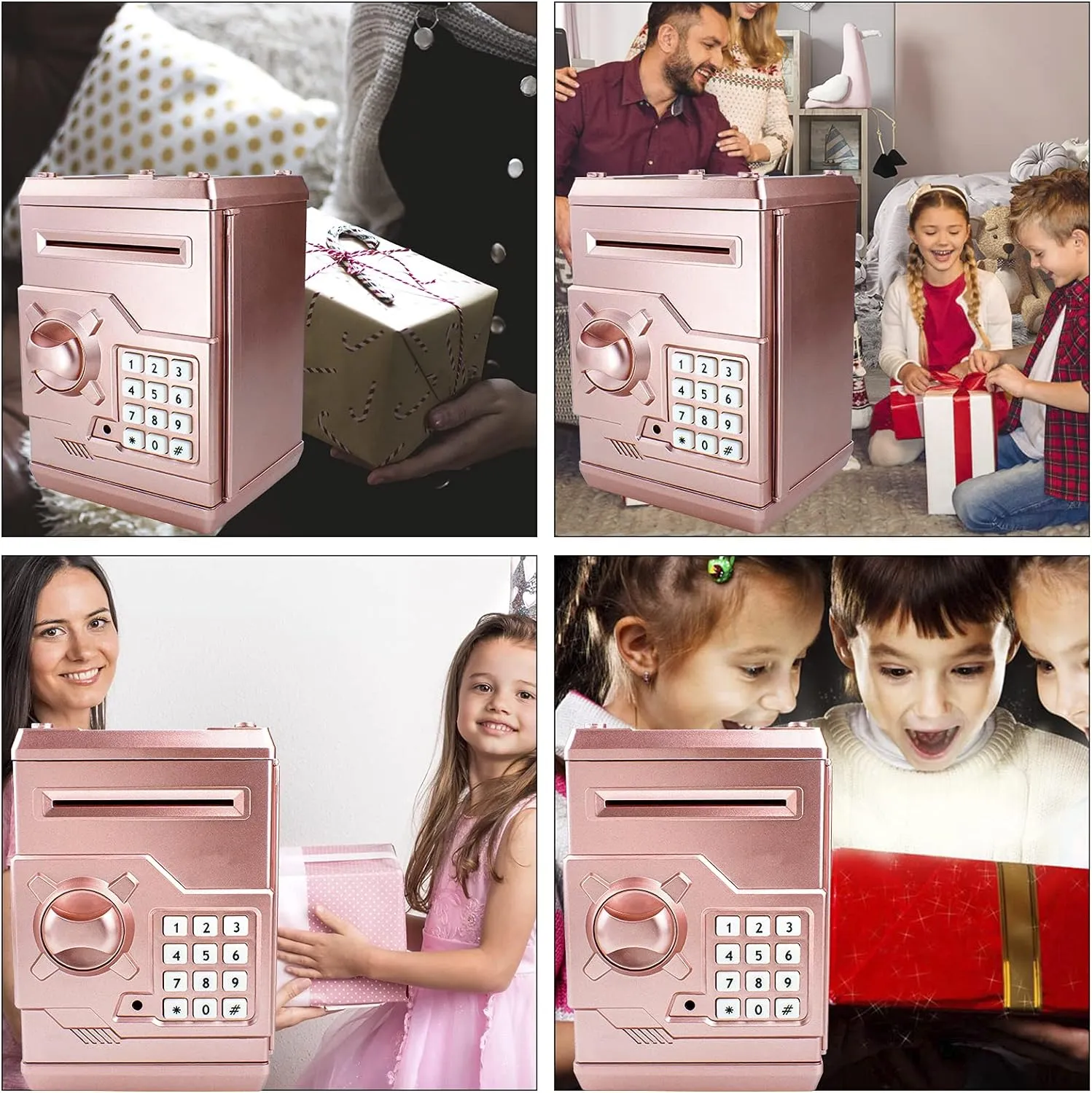 Mini ATM Piggy Bank ATM Machine Best Gift for Kids,Electronic Code Piggy Bank Money Counter Safe Box Coin Bank for Boys Girls Password Lock Case (Rose Gold)