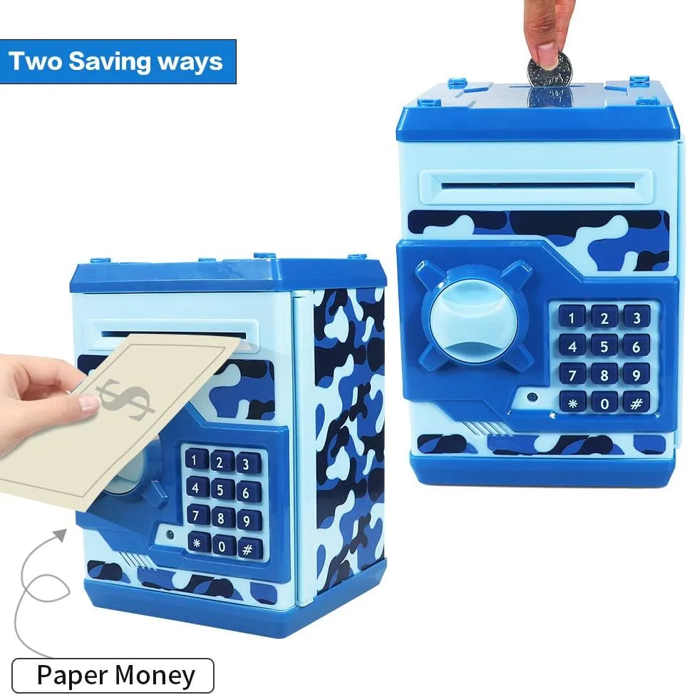 Mini ATM Piggy Bank Security Machine Best Gift for Kids,Electronic Code Piggy Bank Auto Scroll Paper Money Saving Box Coin Bank for Boys Girls Password Lock