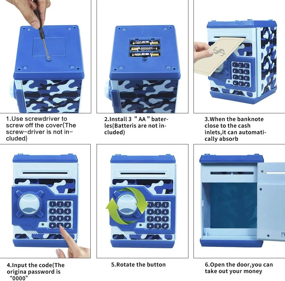 Mini ATM Piggy Bank Security Machine Best Gift for Kids,Electronic Code Piggy Bank Auto Scroll Paper Money Saving Box Coin Bank for Boys Girls Password Lock