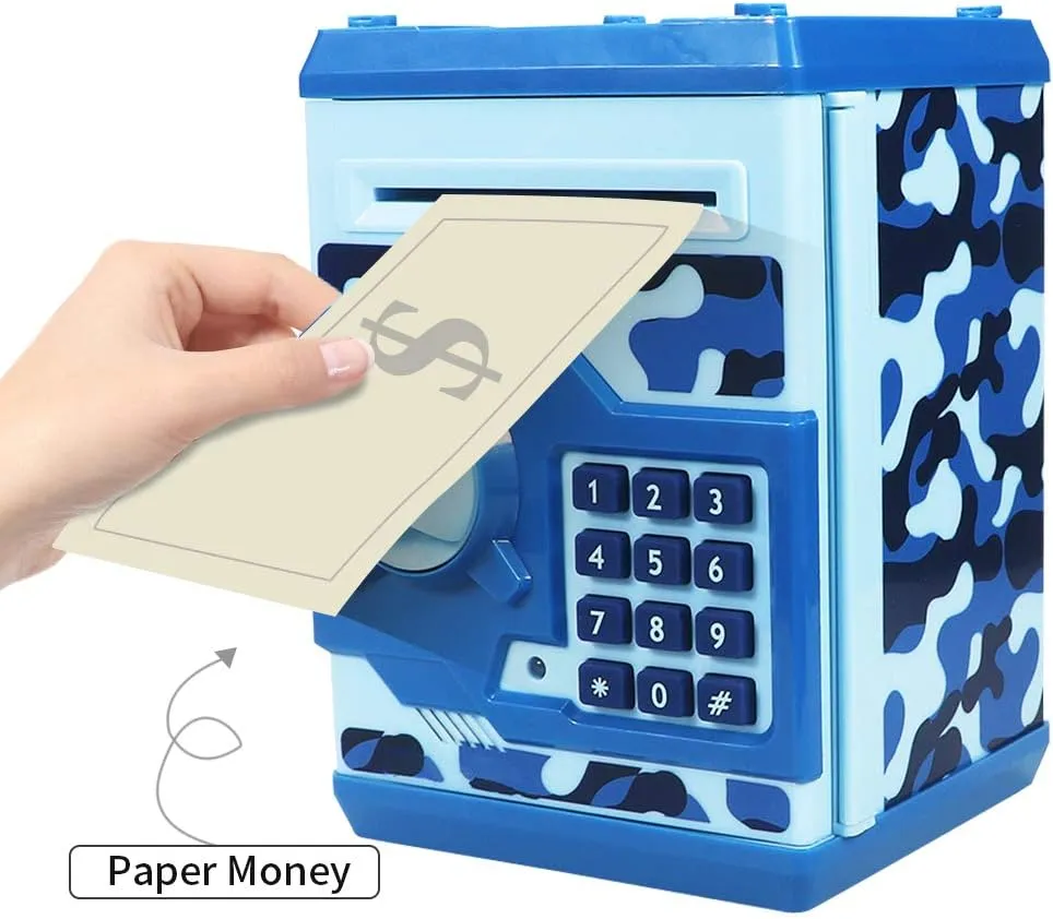 Mini ATM Piggy Bank Security Machine Best Gift for Kids,Electronic Code Piggy Bank Auto Scroll Paper Money Saving Box Coin Bank for Boys Girls Password Lock