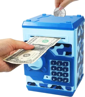 Mini ATM Piggy Bank Security Machine Best Gift for Kids,Electronic Code Piggy Bank Auto Scroll Paper Money Saving Box Coin Bank for Boys Girls Password Lock
