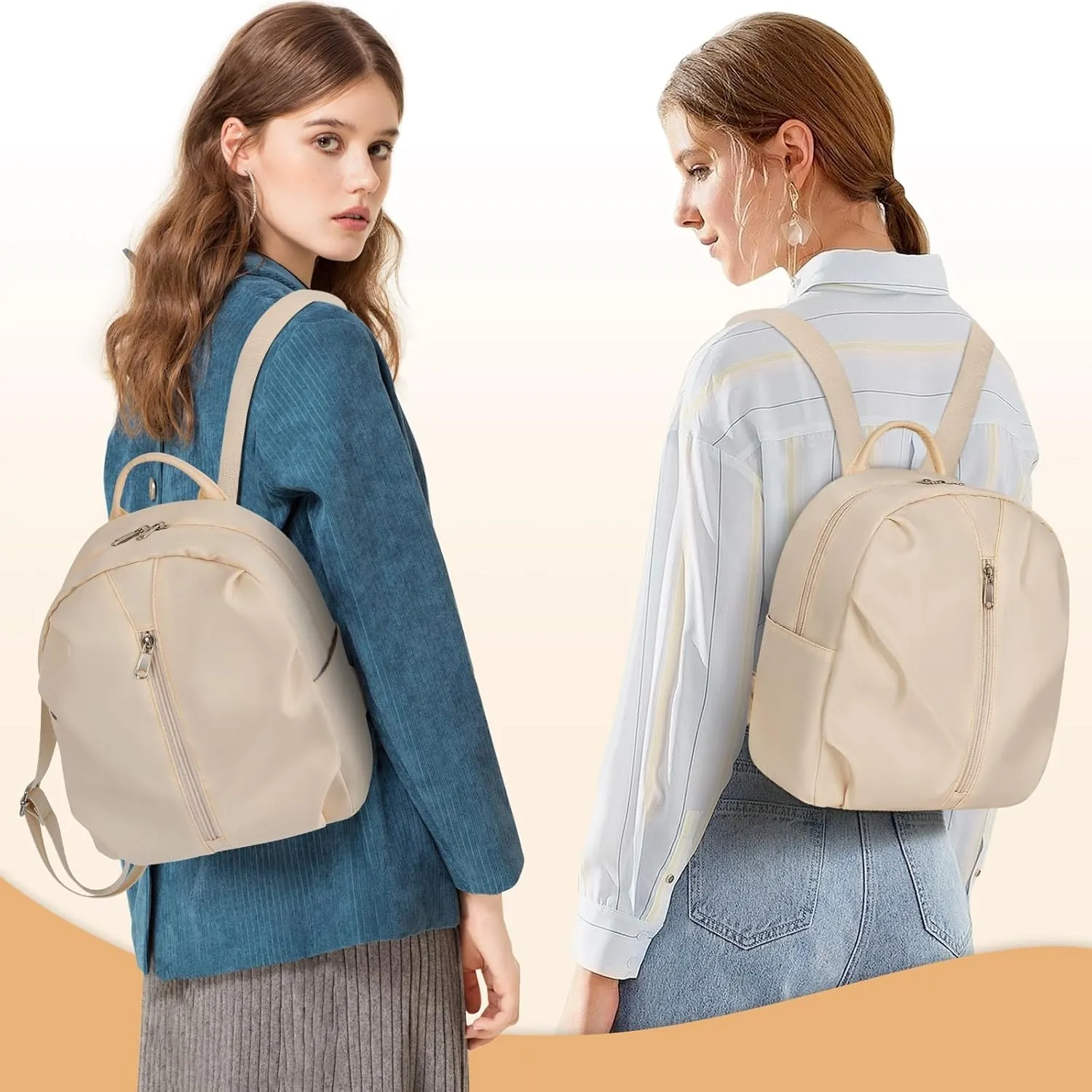 Mini Backpack Purse Small Cute Women Bag Lightweight Daypack for Travel (Beige)