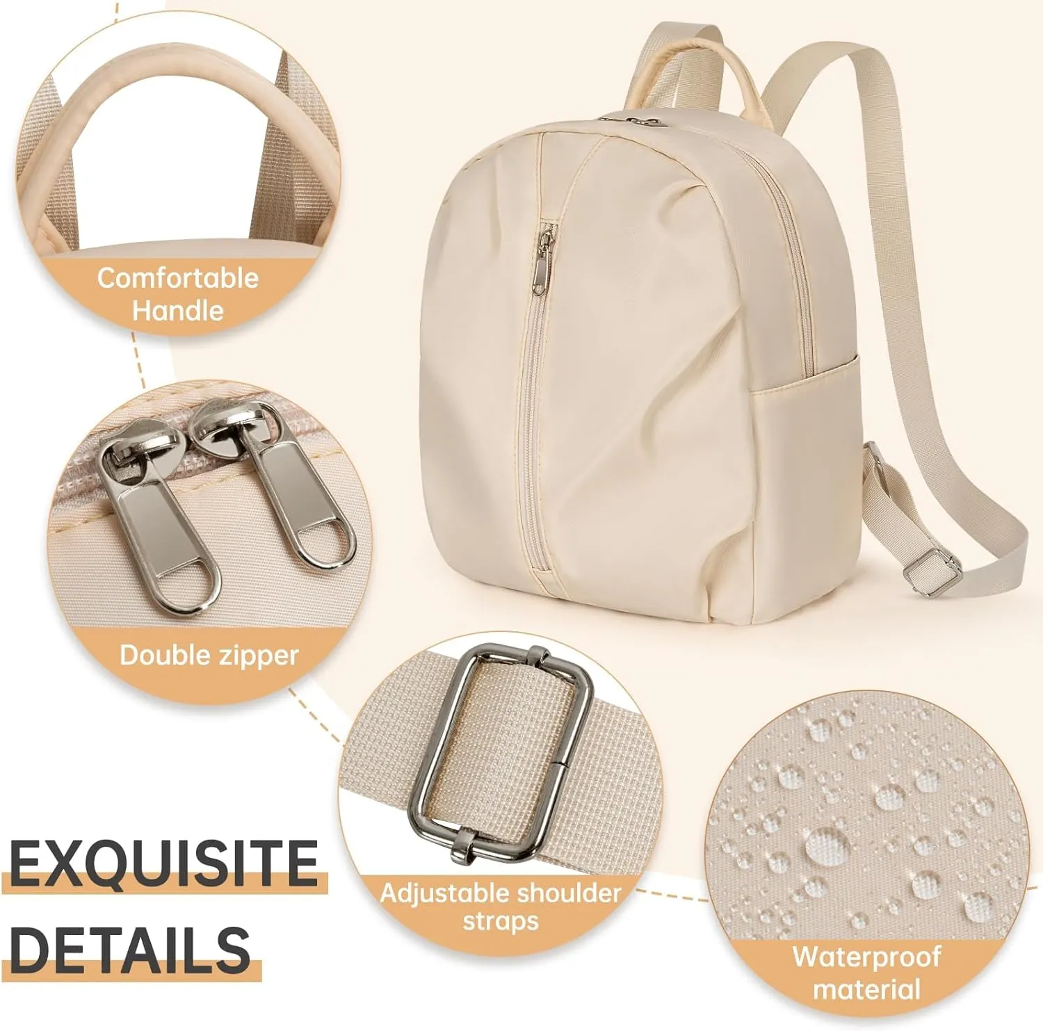 Mini Backpack Purse Small Cute Women Bag Lightweight Daypack for Travel (Beige)