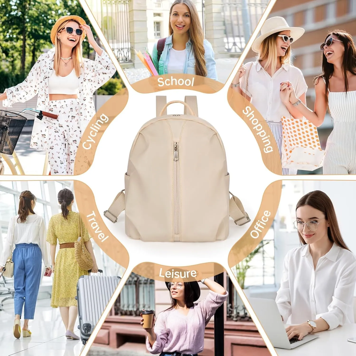 Mini Backpack Purse Small Cute Women Bag Lightweight Daypack for Travel (Beige)