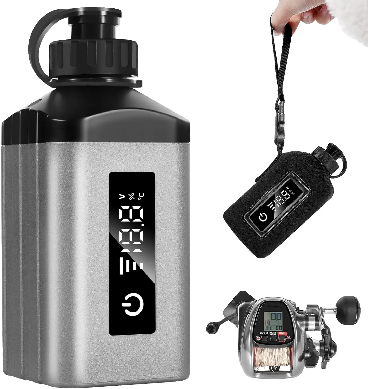 Mini Portable Fishing Reel Battery,5000mAh 14.8V Professional Electric Fishing Reel Lithium Battery with Charger,Smart Digital Display,Saltwater-Resistant