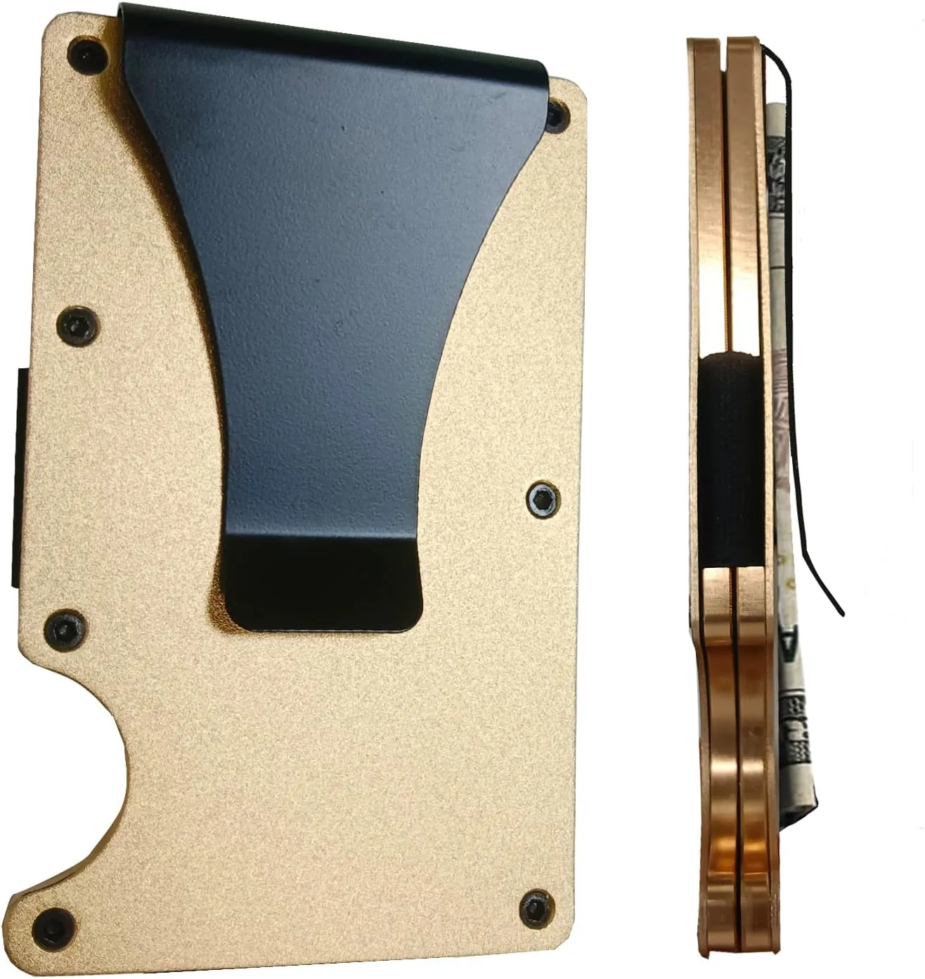 Minimalist Wallet for Men, Slim Aluminum Metal Pocket Wallet with Money Clip, Blocks RFID Scanners ID Card Holder(Gold), Glod