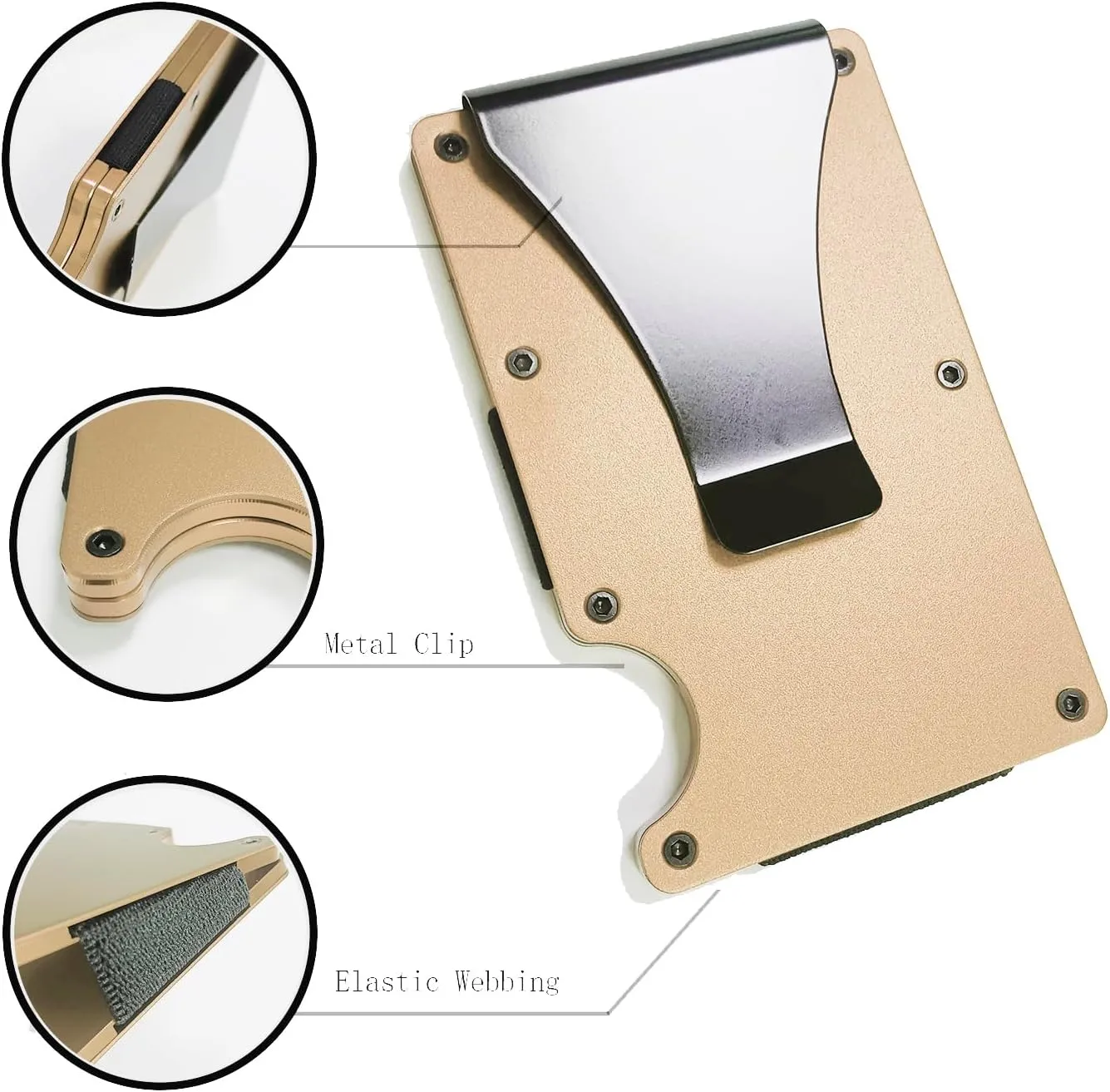 Minimalist Wallet for Men, Slim Aluminum Metal Pocket Wallet with Money Clip, Blocks RFID Scanners ID Card Holder(Gold), Glod
