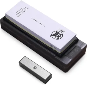 MITSUMOTO SAKARI Japanese Knife Sharpening Stones, Kitchen 1000/3000 Coarse and Fine Precision Sharpener Whetstone, Professional Knife Sharpener with TPR Rubber Non-Slip Base