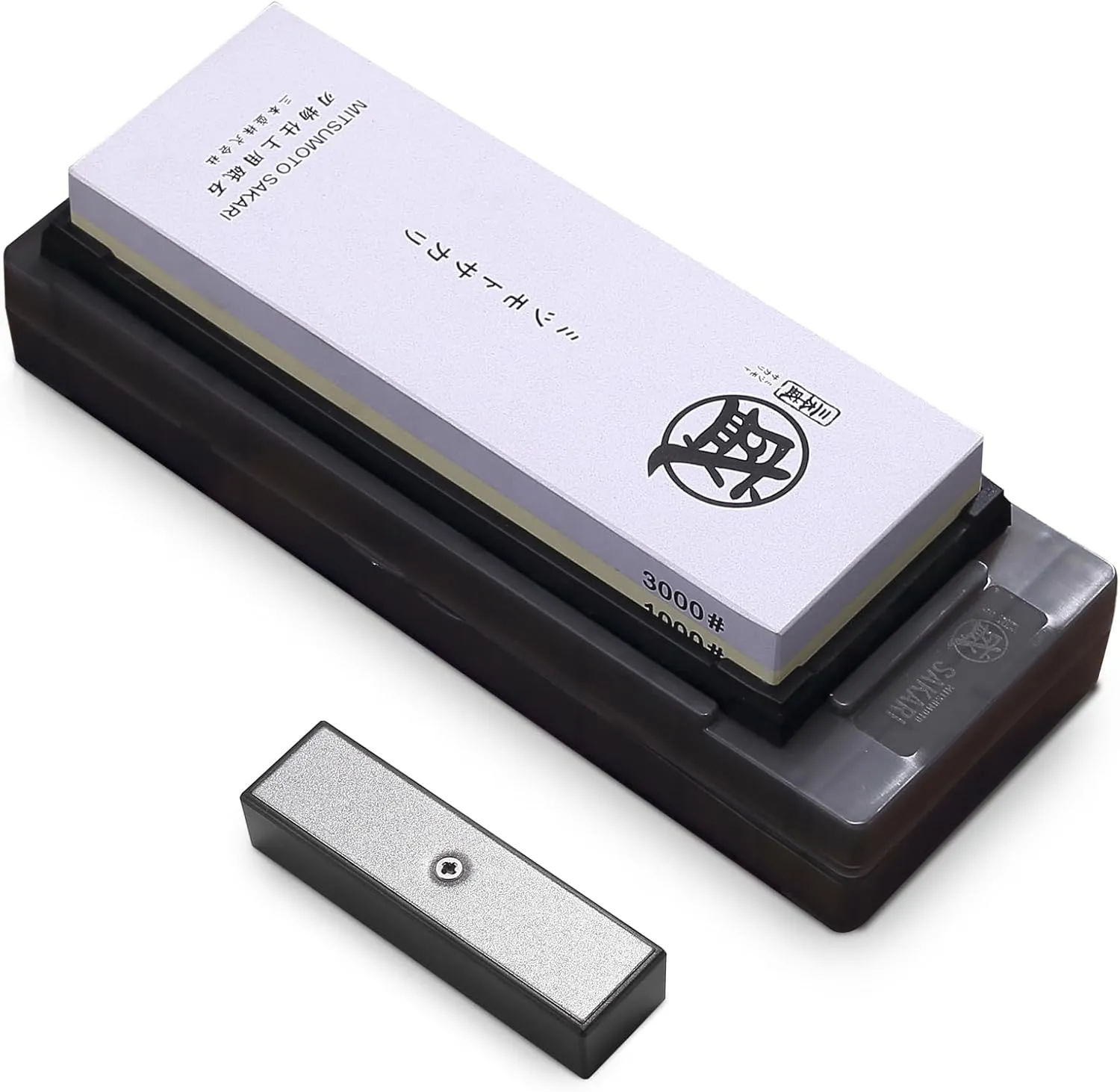 MITSUMOTO SAKARI Japanese Knife Sharpening Stones, Kitchen 1000/3000 Coarse and Fine Precision Sharpener Whetstone, Professional Knife Sharpener with TPR Rubber Non-Slip Base
