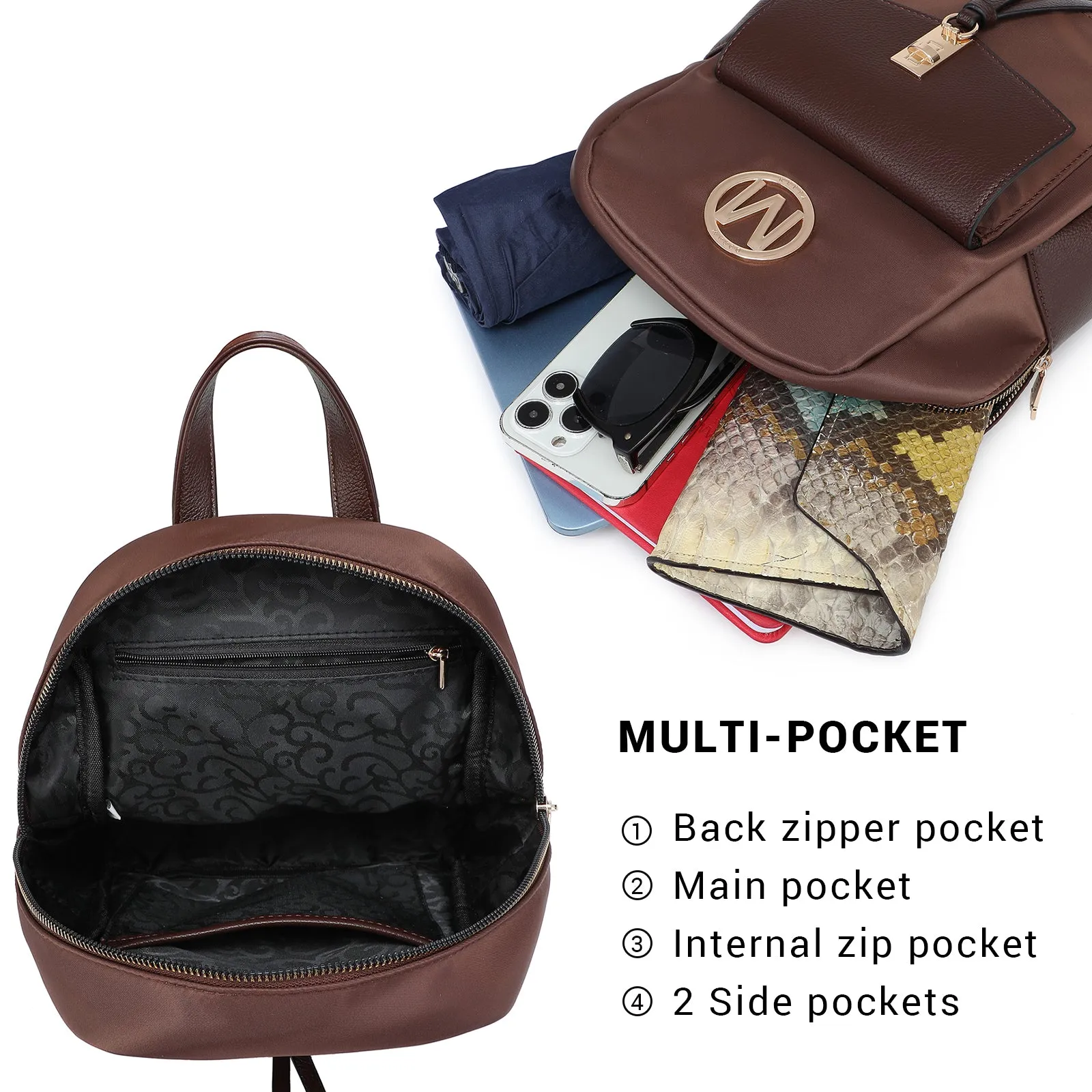 MKP Small Backpack Purse for Women Lightweight Nylon Shoulder Bag Ladies Travel Daypack