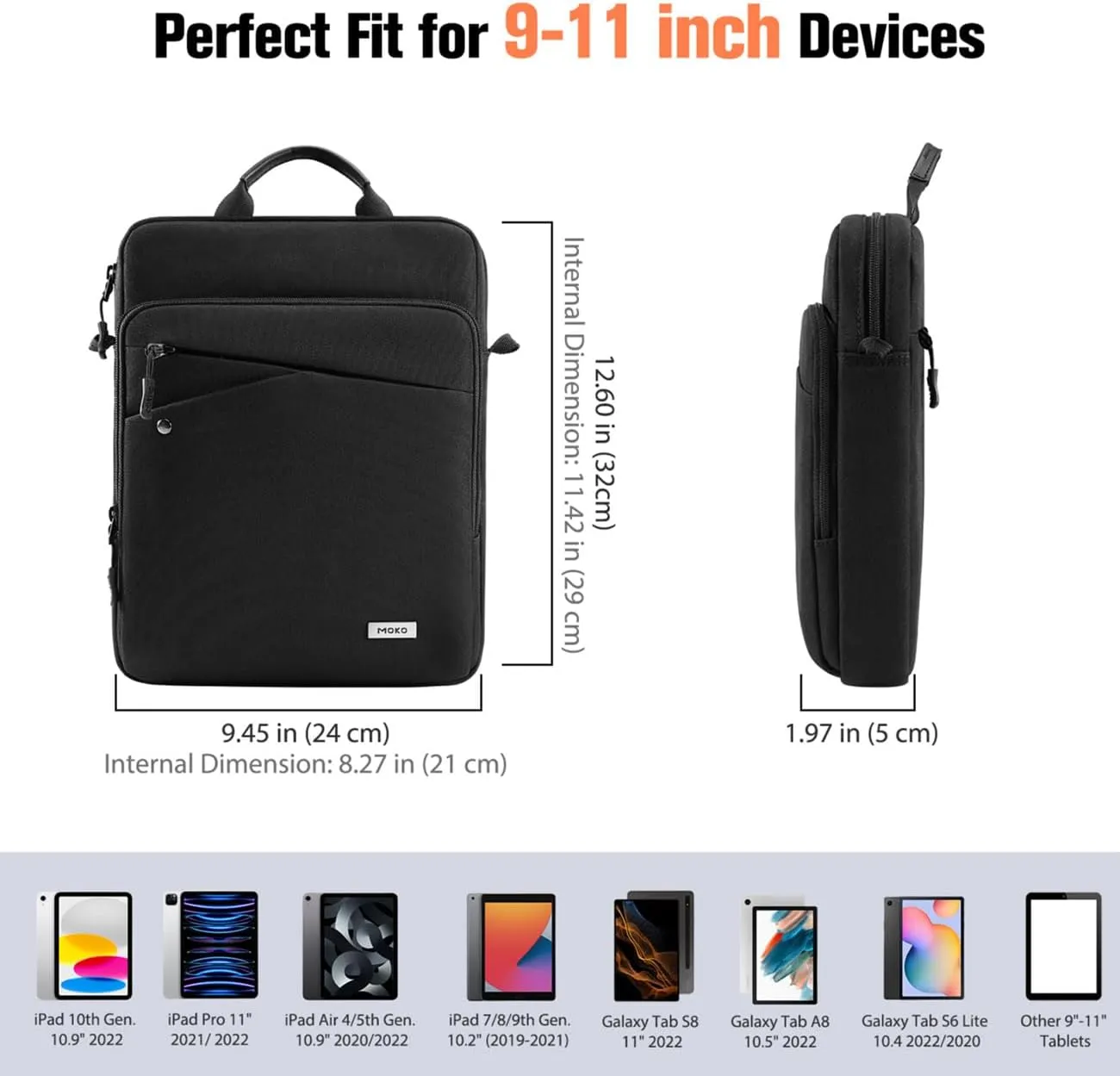 MoKo 9-11 Inch iPad Sleeve Tablet Bag iPad Carrying Case, 360° Protective iPad Travel Case with Shoulder Strap, Fits New iPad Air/Pro 11 inch 2024, iPad 10th/Air 5/4th 10.9, iPad 9/8th 10.2, Black