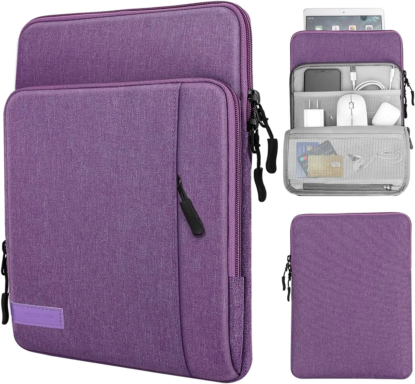 MoKo 9-11 Inch Tablet Sleeve Bag Carrying Case with Storage Pockets Fits New 11-inch iPad Pro M4/iPad Air M2 2024, iPad Air 5/4 10.9, iPad Pro 11, iPad 10/9/8th 10.9/10.2, Tab S8/S9 11, Purple