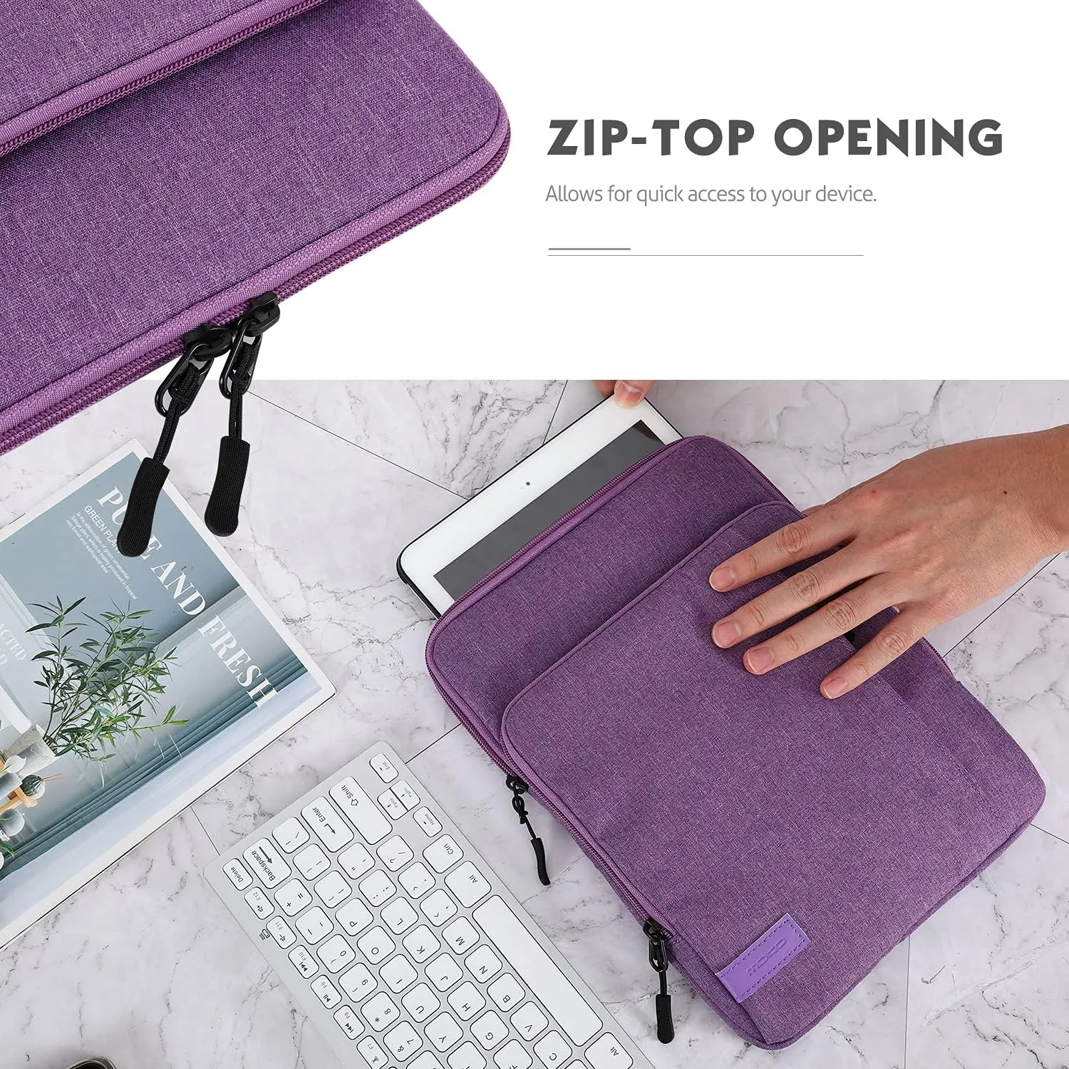MoKo 9-11 Inch Tablet Sleeve Bag Carrying Case with Storage Pockets Fits New 11-inch iPad Pro M4/iPad Air M2 2024, iPad Air 5/4 10.9, iPad Pro 11, iPad 10/9/8th 10.9/10.2, Tab S8/S9 11, Purple