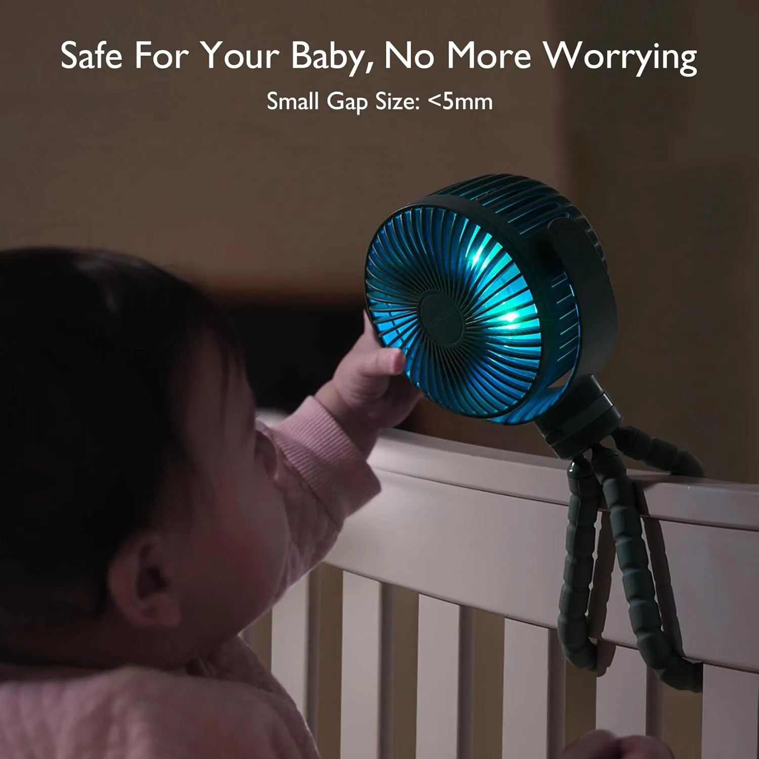 Momcozy 8000mAh Portable Stroller Fan, 27H Ultra-long Battery Life Detachable 4 Speed 360°Rotate LED Night Light with 2 Modes, USB Rechargeable Handheld Cooling Fan for Travel/Car Seat/Bedroom