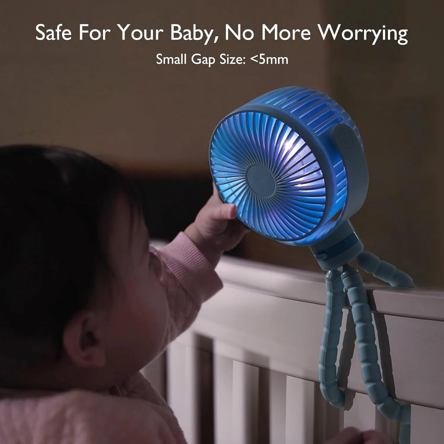 Momcozy 8000mAh Portable Stroller Fan, 27H Ultra-long Battery Life Detachable 4 Speed 360°Rotate LED Night Light with 2 Modes, USB Rechargeable Handheld Cooling Fan for Travel/Car Seat/Bedroom