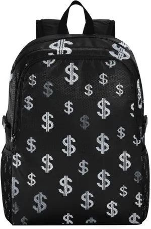 Money Print Foldable Backpack - Lightweight Packable Daypack with Dollar Sign Pattern, Expandable 47cm Travel Bag for City Tour/Shopping
