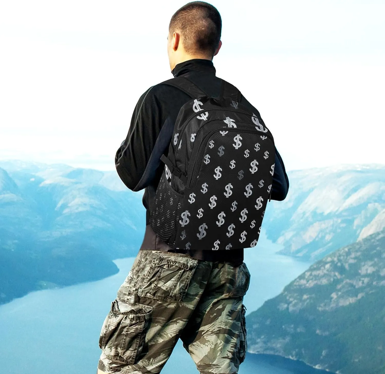 Money Print Foldable Backpack - Lightweight Packable Daypack with Dollar Sign Pattern, Expandable 47cm Travel Bag for City Tour/Shopping