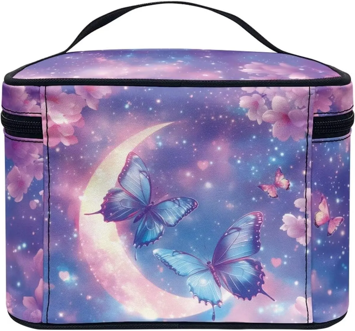 Moon Butterfly Travel Cosmetic Bags for Women Portable Toiletry Organizer Bag Makeup Bag Coin Purse Lipstick Cosmetic Accessories Organizer Large Travel Kit Storage Pouch