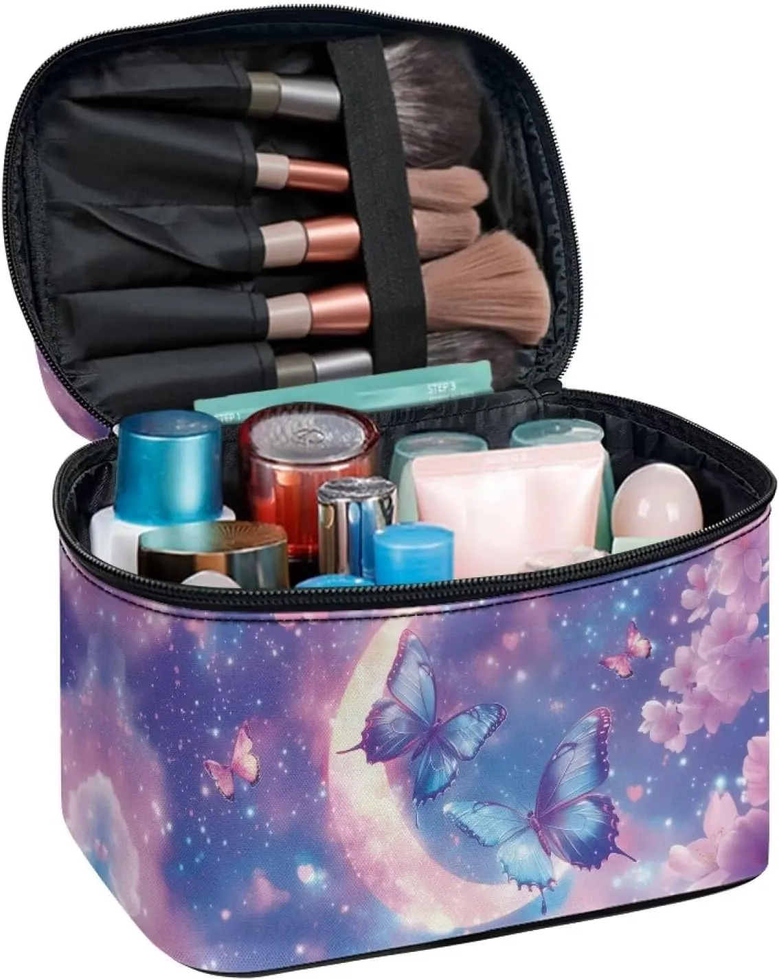 Moon Butterfly Travel Cosmetic Bags for Women Portable Toiletry Organizer Bag Makeup Bag Coin Purse Lipstick Cosmetic Accessories Organizer Large Travel Kit Storage Pouch