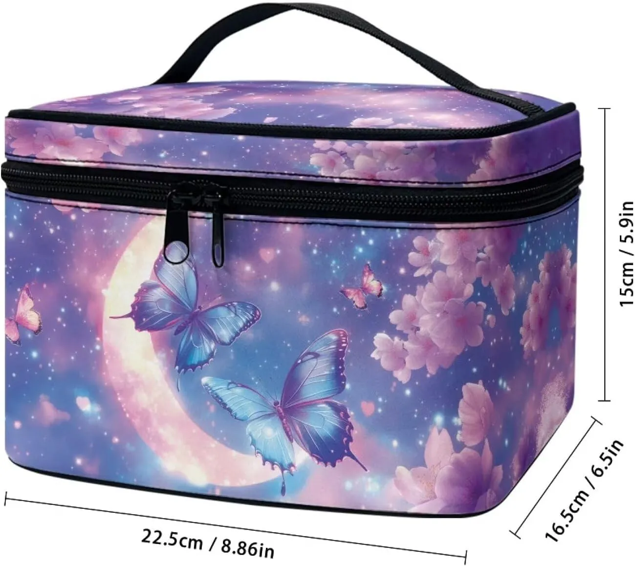 Moon Butterfly Travel Cosmetic Bags for Women Portable Toiletry Organizer Bag Makeup Bag Coin Purse Lipstick Cosmetic Accessories Organizer Large Travel Kit Storage Pouch