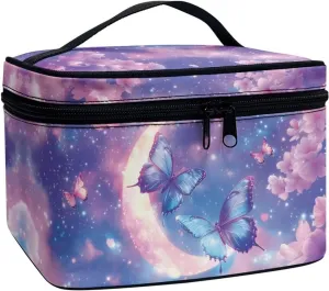 Moon Butterfly Travel Cosmetic Bags for Women Portable Toiletry Organizer Bag Makeup Bag Coin Purse Lipstick Cosmetic Accessories Organizer Large Travel Kit Storage Pouch