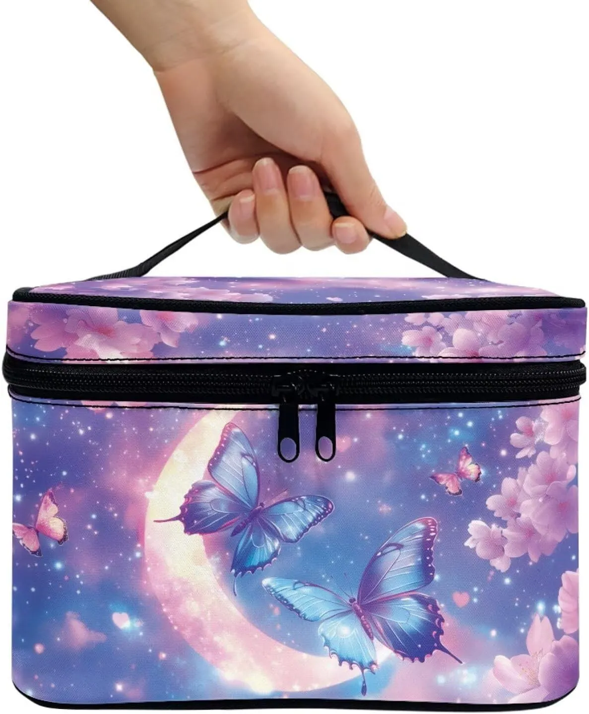 Moon Butterfly Travel Cosmetic Bags for Women Portable Toiletry Organizer Bag Makeup Bag Coin Purse Lipstick Cosmetic Accessories Organizer Large Travel Kit Storage Pouch