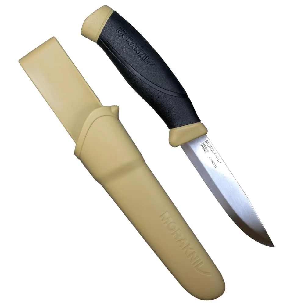 Morakniv M-13216 Companion Fixed Blade Outdoor Knife with Stainless Steel Blade, 4.1-Inch, Desert Tan