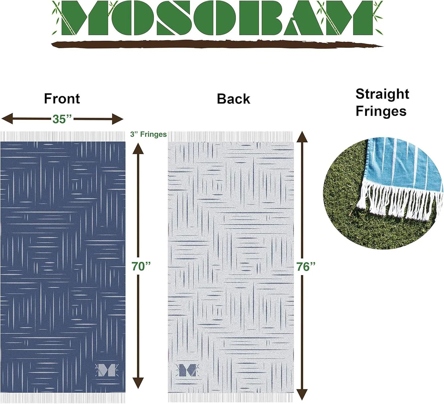 Mosobam Soft Fouta Peshtemal 35X70, Navy, Fall Cacala Fleece Blankets, Luxury Scarf Sarong, Hamam Towel, Lightweight Travel Outdoor Picnic Blanket Throw, Viscose Made from Bamboo - Turkish Cotton