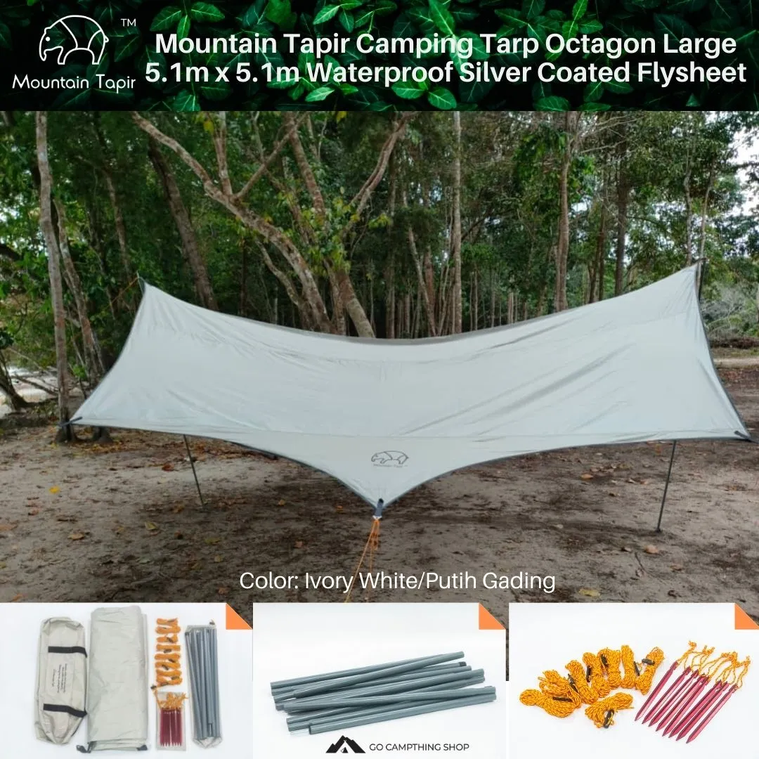 Mountain Tapir Camping Tarp Octagon Large 5.1m x 5.1m Waterproof Silver Coated Flysheet