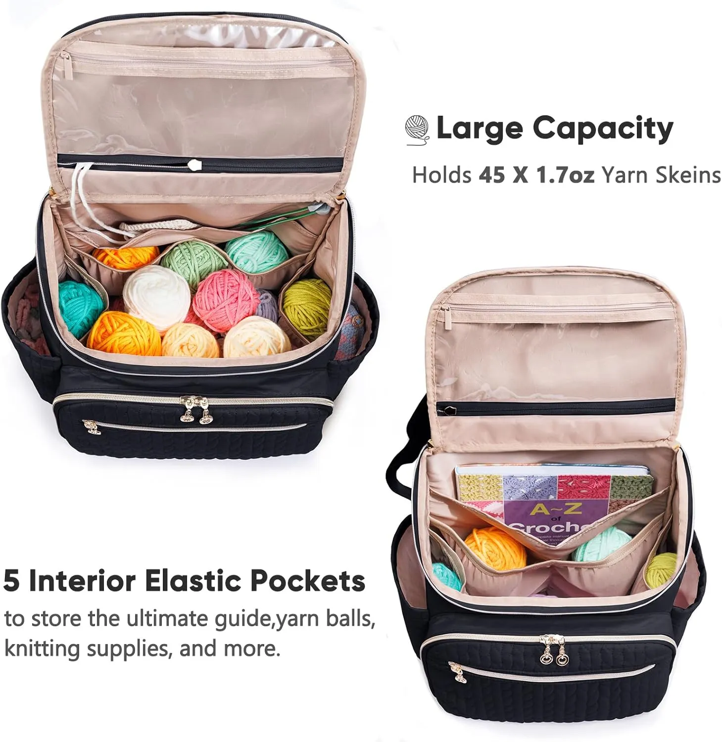 MYBAGZING Knitting Bag Backpack, Large Crochet Backpack - Crochet Bag Organizer, Yarn Storage Organizer - Yarn Holder with 10 Pockets for Crochet Accessories, Knitting & Crochet Supplies, Crochet Gift