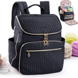 MYBAGZING Knitting Bag Backpack, Large Crochet Backpack - Crochet Bag Organizer, Yarn Storage Organizer - Yarn Holder with 10 Pockets for Crochet Accessories, Knitting & Crochet Supplies, Crochet Gift