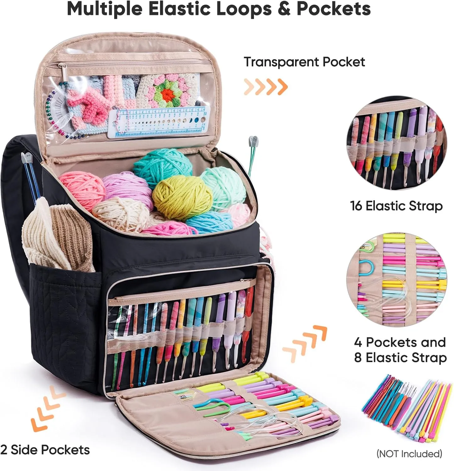 MYBAGZING Knitting Bag Backpack, Large Crochet Backpack - Crochet Bag Organizer, Yarn Storage Organizer - Yarn Holder with 10 Pockets for Crochet Accessories, Knitting & Crochet Supplies, Crochet Gift