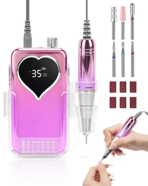 Nail Drill Electric File: 35000RPM Rechargeable Nail Drill Machine, Portable Cordless E-File Nail Kit with Bits for Acrylic Nails Remove Nail Gel Polish Manicure