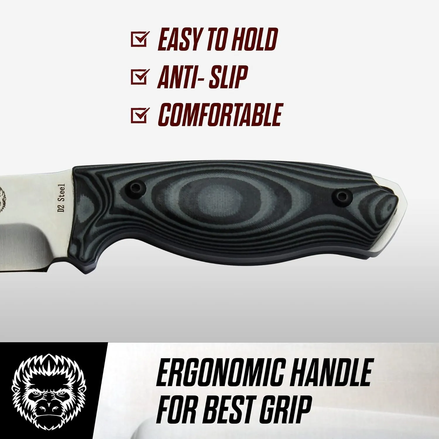 Naked Bloodline Full Tang Fixed Blade Survival Knife for Bushcraft & Hunting with Kydex Sheath - Durable and Versatile - Holtzman's Gorilla Survival