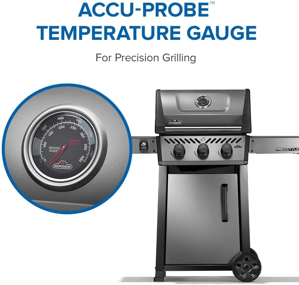 Napoleon Freestyle 365 Propane Gas Outdoor Grill, Graphite Grey – 3-Burner BBQ with Stainless Steel Cooking Grates