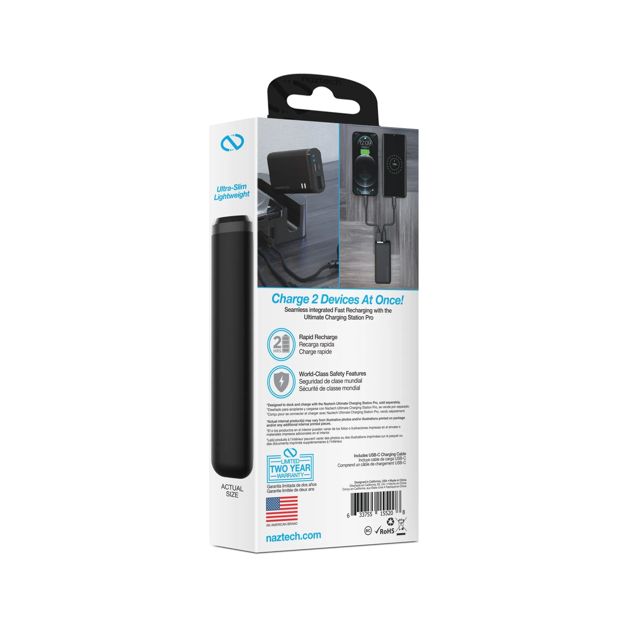 Naztech 4000mAh Portable Power Bank with USB-C and USB Ports for On-the-Go Charging