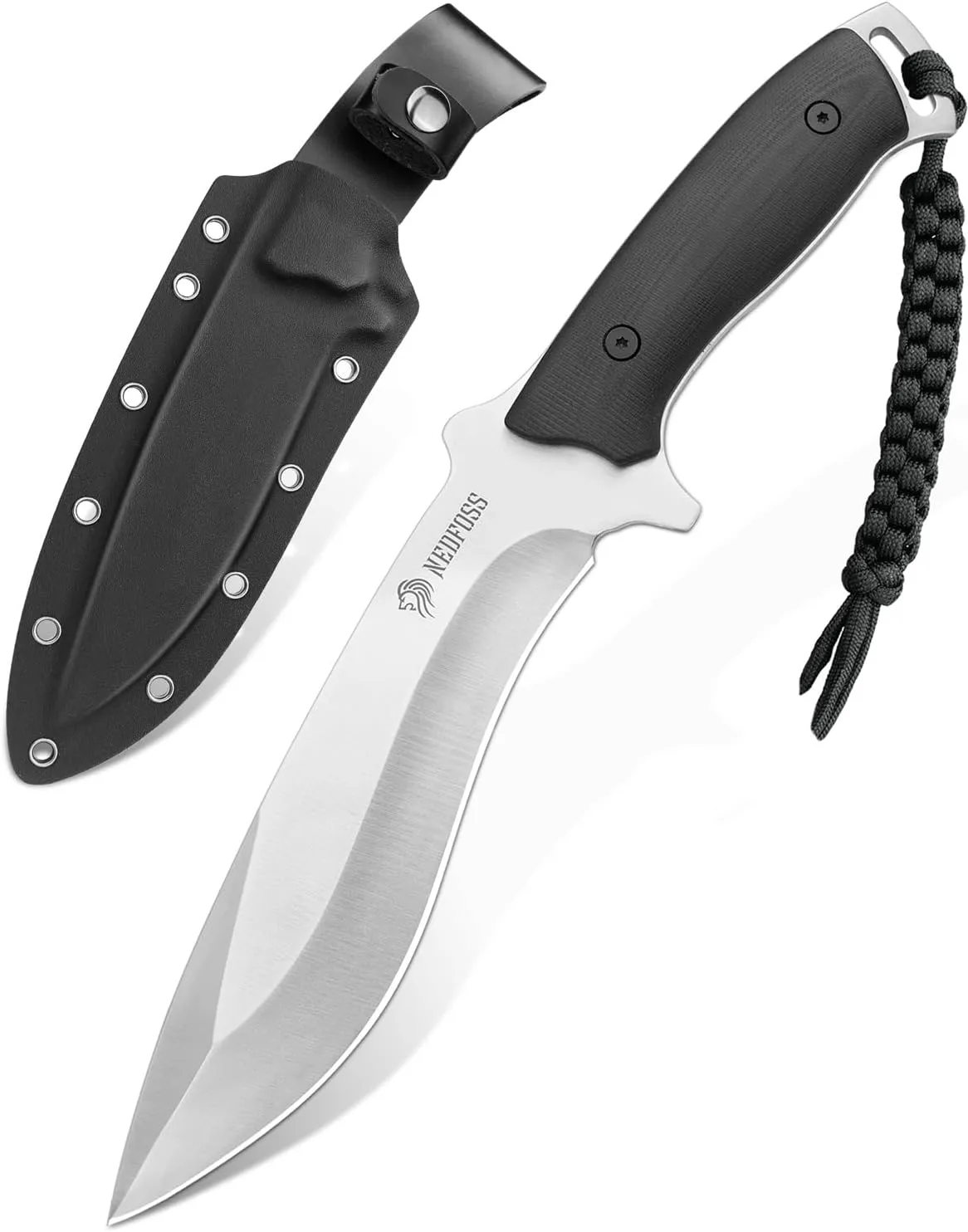 NedFoss Kukri Survival Knife with Sheath, 6" Full Tang Fixed Blade Hunting Knife with G10 Handle for Outdoor, Camping and Survival, Camping Gifts for Men