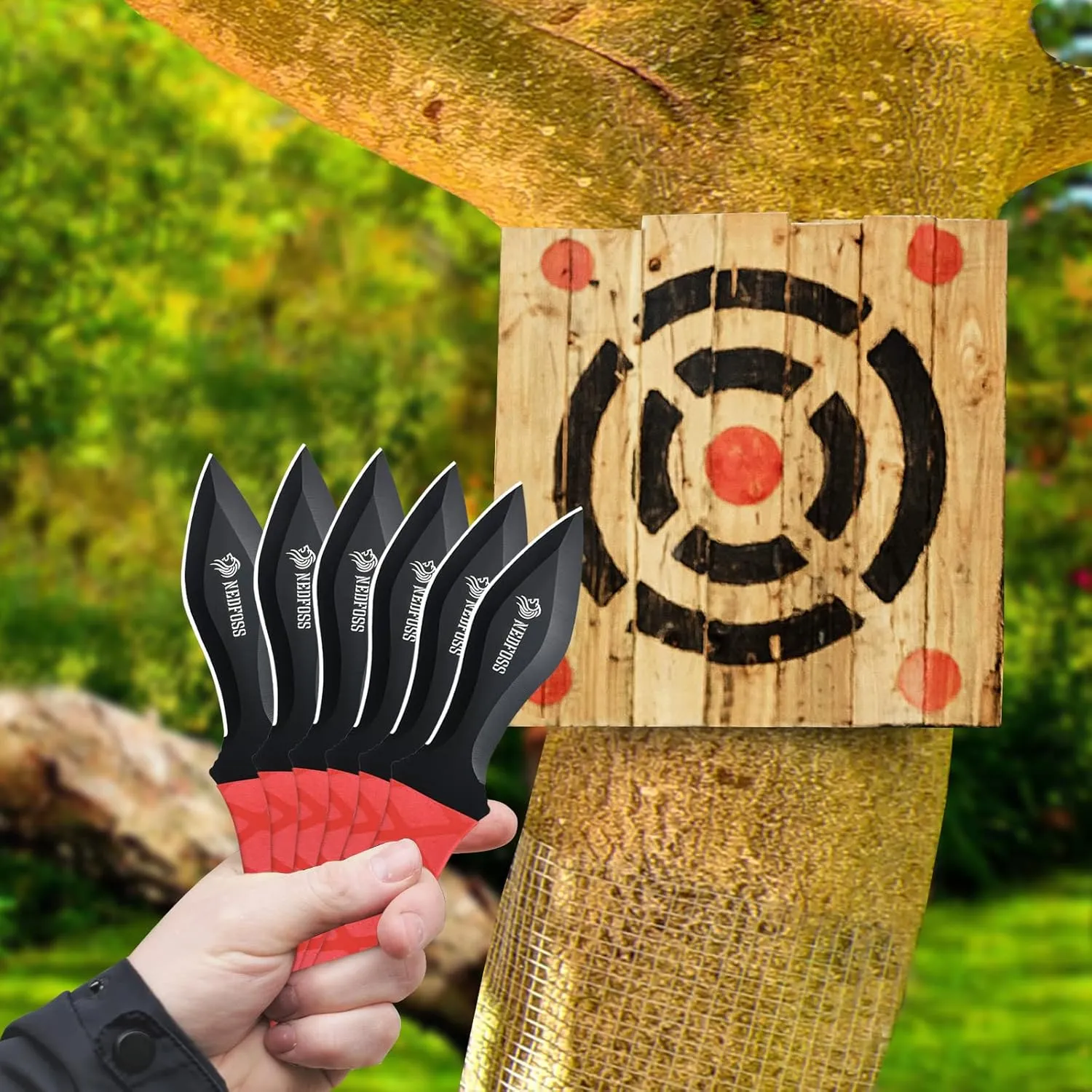 NedFoss Throwing Knives 6Pack, Ideal Companion for Throwing Axes and Tomahawks, 8.9" One Piece Stainless Steel Throwing Knives Set with Sheath, Cool Knives Axe Throwing Game for Adults