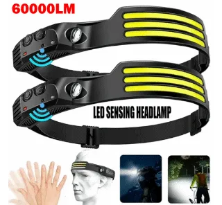 New 60000LM 230¡ã Wide angle Floodlight 3 Strip Lights COB Headlamp Induction Headlamp with Built-in Battery Flashlight Head Torch 4 Lighting Modes Head Light