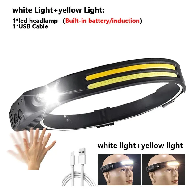 New 60000LM 230¡ã Wide angle Floodlight 3 Strip Lights COB Headlamp Induction Headlamp with Built-in Battery Flashlight Head Torch 4 Lighting Modes Head Light