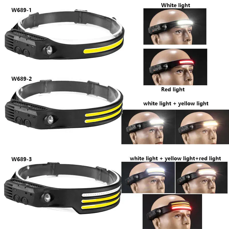 New 60000LM 230¡ã Wide angle Floodlight 3 Strip Lights COB Headlamp Induction Headlamp with Built-in Battery Flashlight Head Torch 4 Lighting Modes Head Light