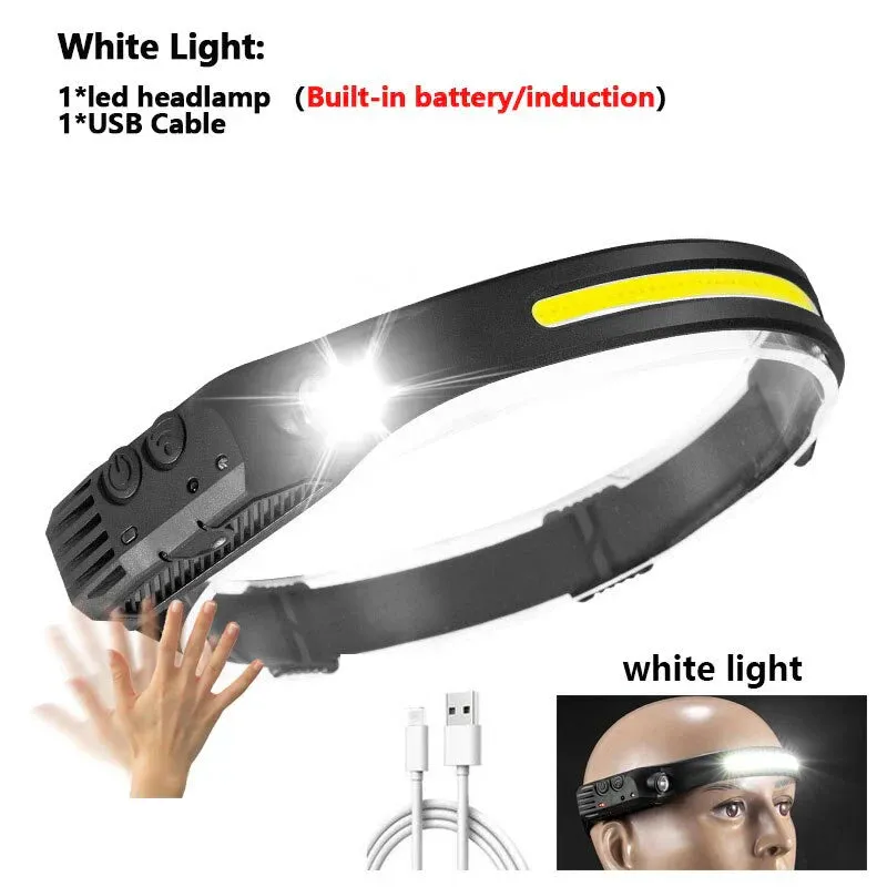 New 60000LM 230¡ã Wide angle Floodlight 3 Strip Lights COB Headlamp Induction Headlamp with Built-in Battery Flashlight Head Torch 4 Lighting Modes Head Light