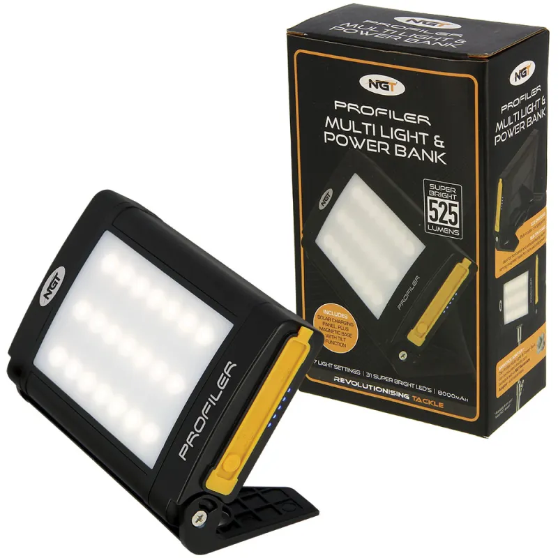NGT Profiler 21 LED Light with 8000mAh Rechargeable Powerbank Battery and Solar Panel