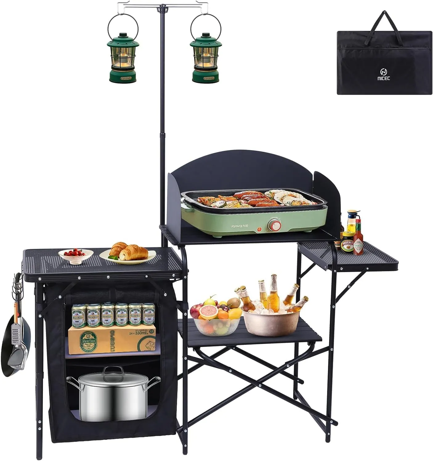 Nice C Camping Kitchen Station Grill Table   Camping Fold Table with Storage