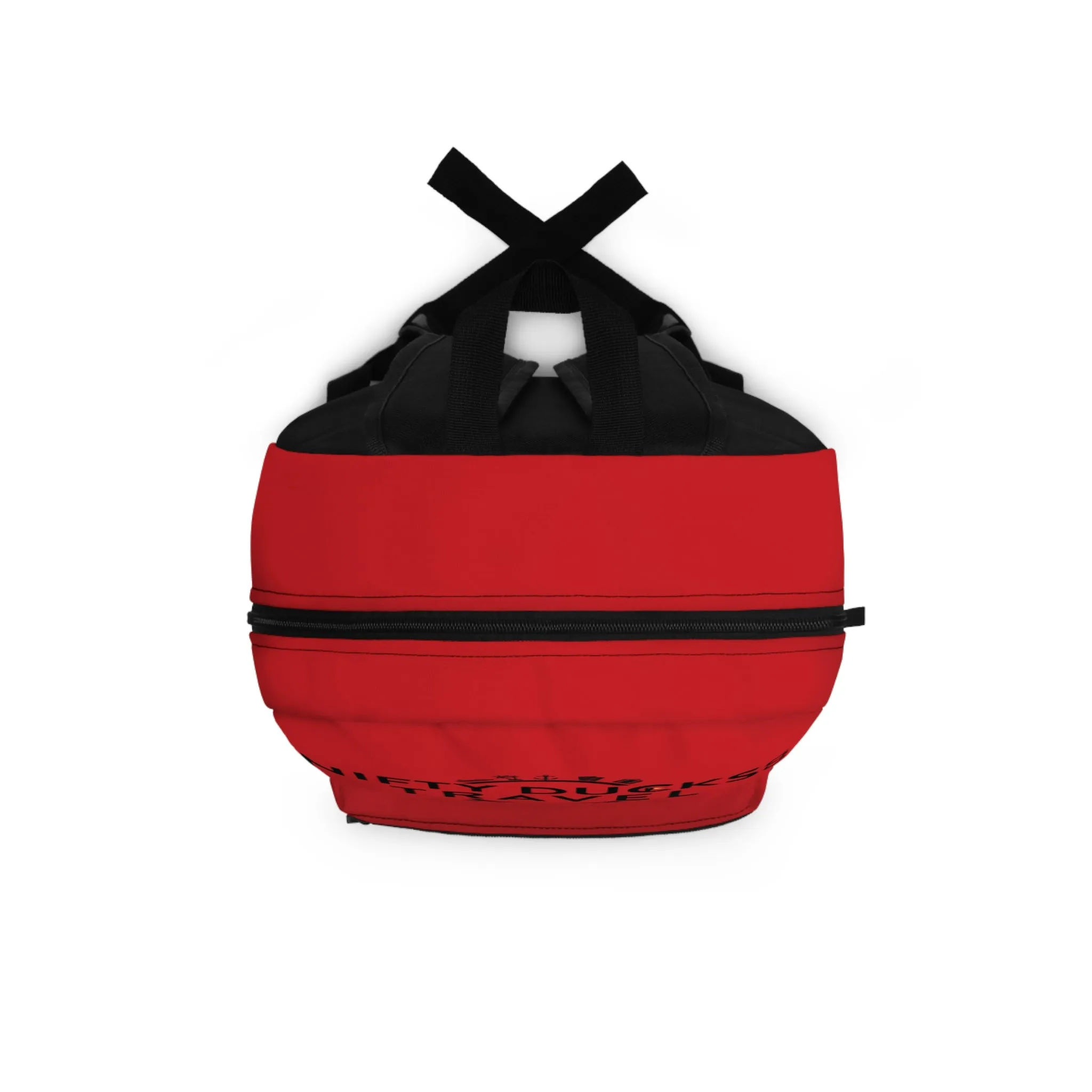Nifty Ducks Travel Logo Backpack - Travel Bag with Black Duck Design - Scarlet