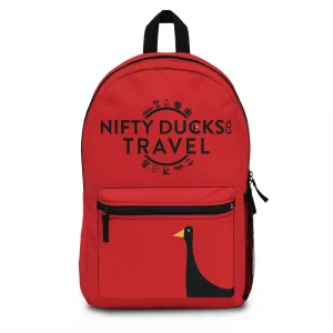 Nifty Ducks Travel Logo Backpack - Travel Bag with Black Duck Design - Scarlet