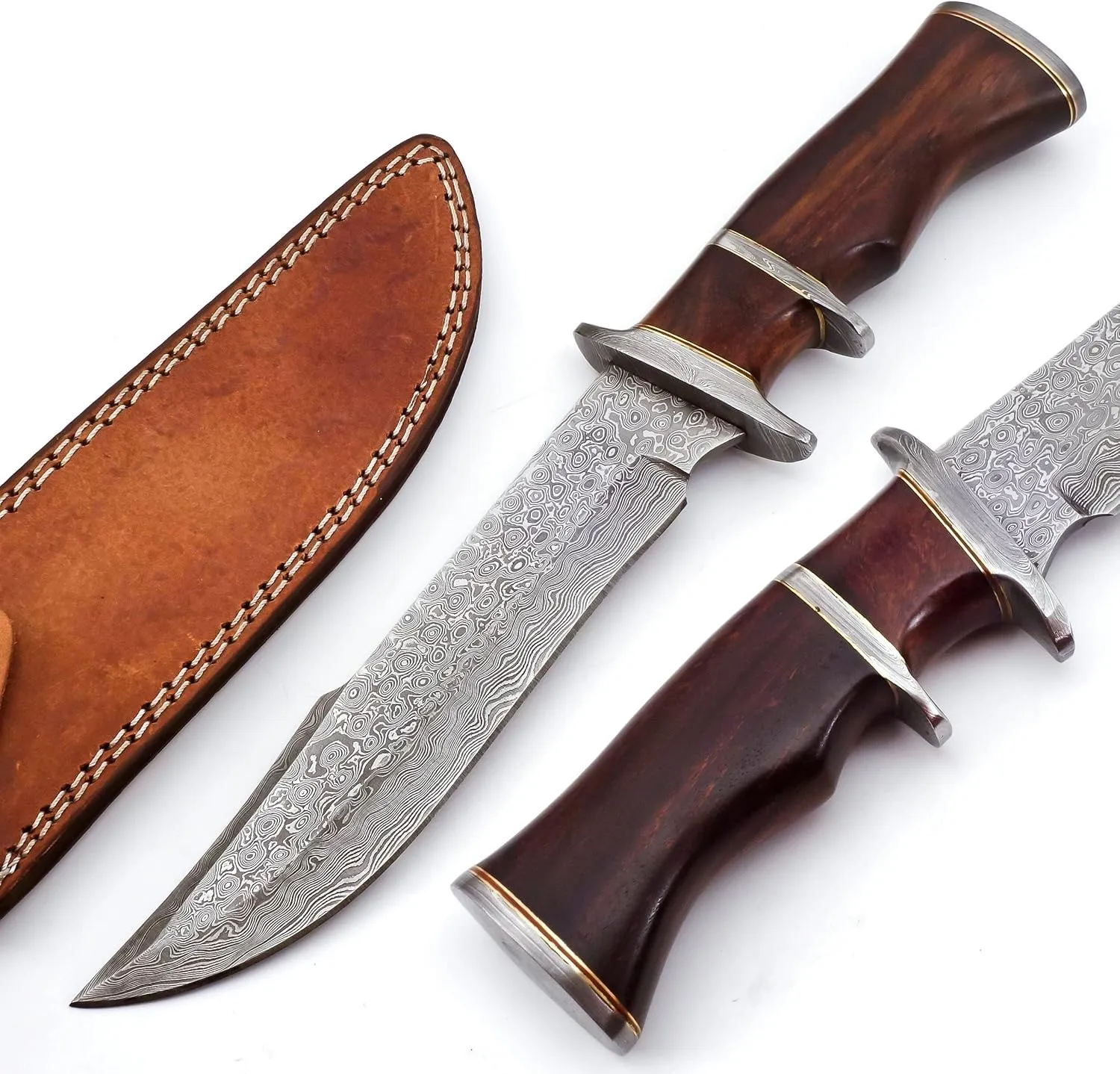 Nooraki 13" - Handmade Damascus Steel Fixed Blade Hunting Knife with Leather Sheath, Multipurpose Knife with Rosewood Handle for Everyday Carry, Outdoor Camping & Hunting Gift (RoseWood-2)