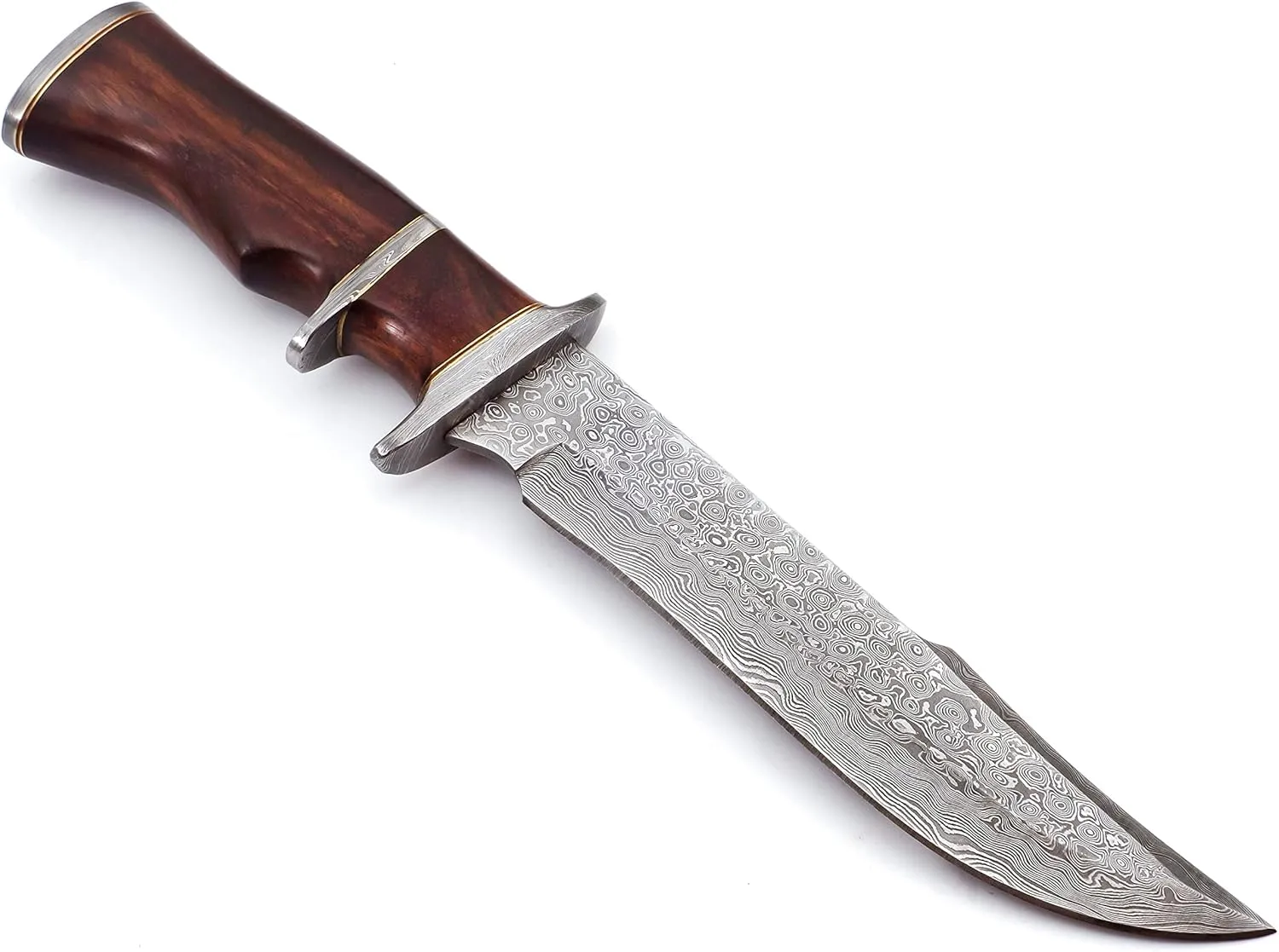 Nooraki 13" - Handmade Damascus Steel Fixed Blade Hunting Knife with Leather Sheath, Multipurpose Knife with Rosewood Handle for Everyday Carry, Outdoor Camping & Hunting Gift (RoseWood-2)