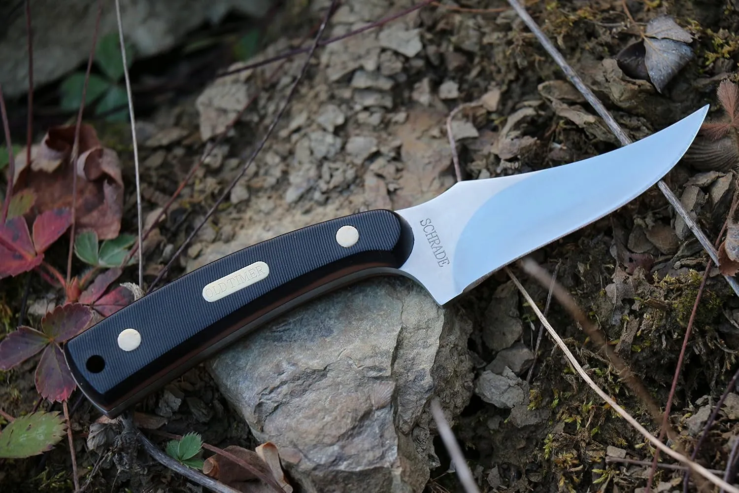 Old Timer 152OT Sharpfinger 7.1in S.S. Full Tang Fixed Blade Knife with 3.3in Clip Point Skinner Blade, Black Sawcut Handle, and Leather Belt Sheath for Hunting, Camping, Skinning, EDC, and Outdoors